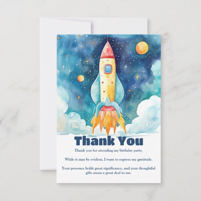 Outer Space Planets First Birthday  Thank You Card (Front)