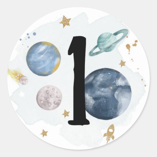 Outer Space Planets Galaxy Favour Gift Cupcake Classic Round Sticker (Front)