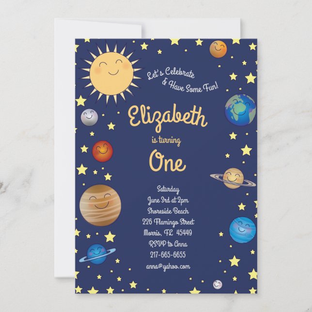 Outer Space Planets Kids 1st Birthday Party Galaxy Invitation (Front)