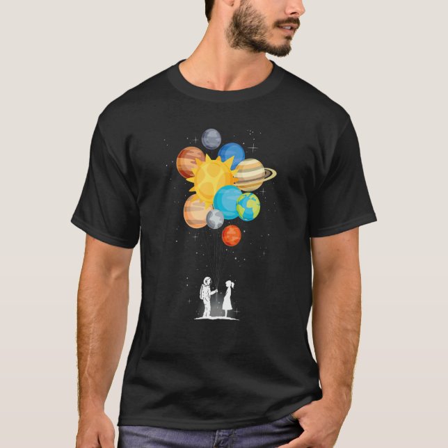 Outer space planets love spaceman  balloon spacema T-Shirt (Front)