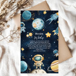 Outer Space Planets Rocket Navy  Books for Baby Enclosure Card<br><div class="desc">Add a heartfelt touch to your baby shower with our Space Outer Baby Shower Navy "Books for Baby" Enclosure Card. This charming card invites guests to help build the little one’s library by bringing a beloved book instead of a card—creating memories that will last a lifetime. Features: Enchanting Design: Navy-blue...</div>