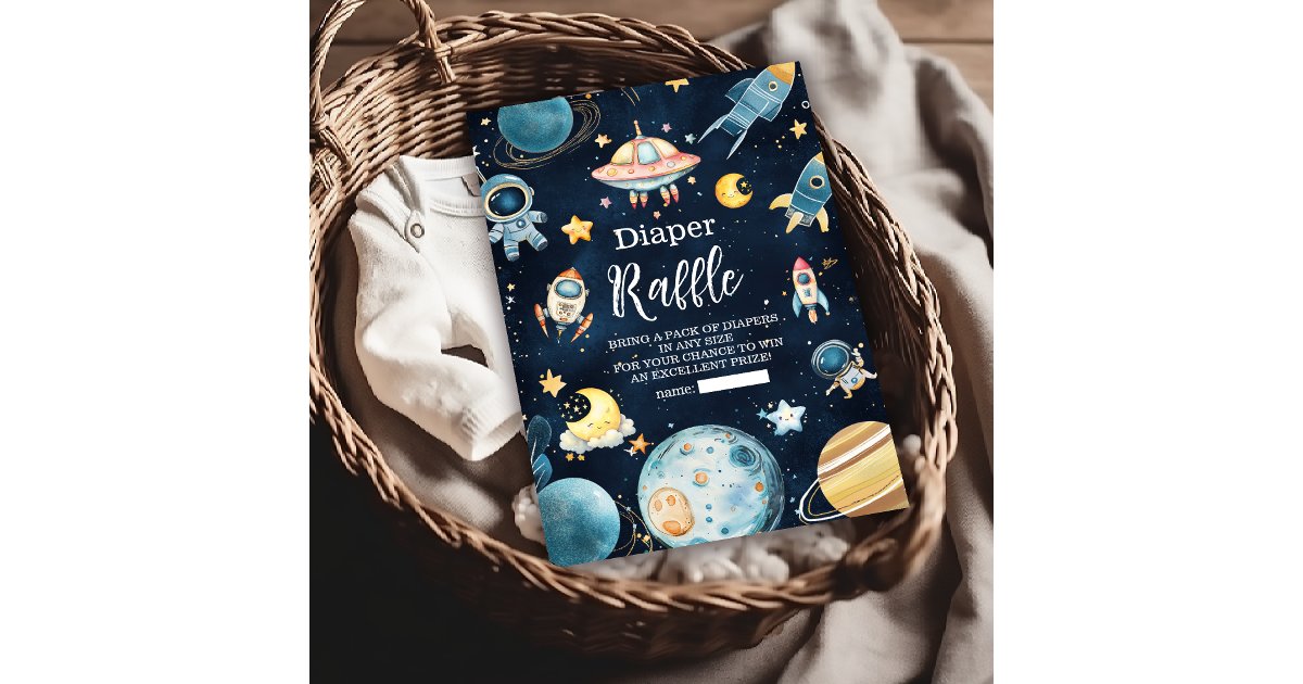 Space Theme Raffle Outer Space Planets Rocket Navy Diapper Raffle Enclosure Card | Zazzle