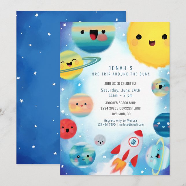 Outer Space Planets Rocket Ship Birthday Invitation (Front/Back)