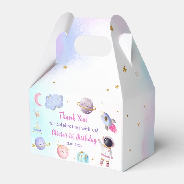 Outer Space Planets & Rocket Ship Birthday Party Favor Box (Front Side)