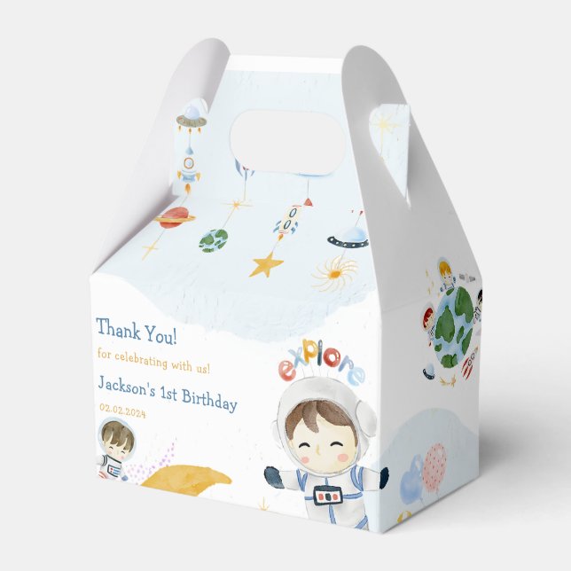 Outer Space Planets & Rocket Ship Birthday Party  Favor Box (Front Side)