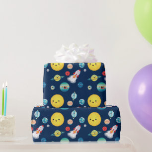 Outer Space Planets Rocket Ship Birthday  Wrapping Paper