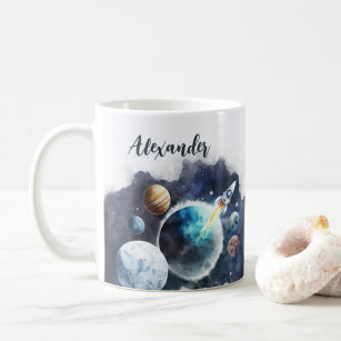 Outer Space Planets & Rocket Ship Personalized Coffee Mug