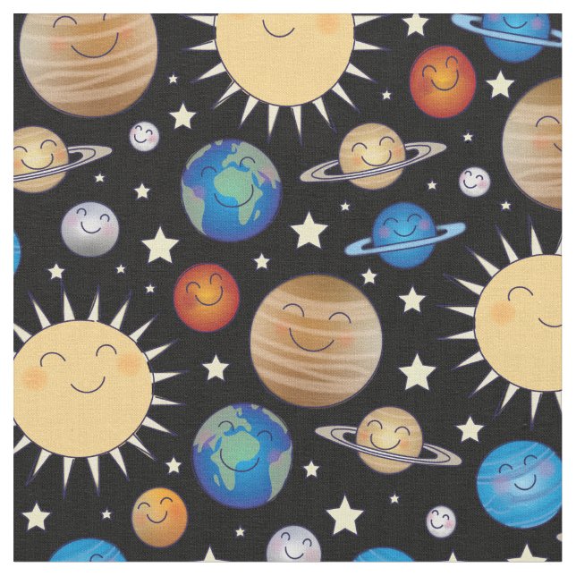 Outer Space Planets Solar System Fabric (Close Up)
