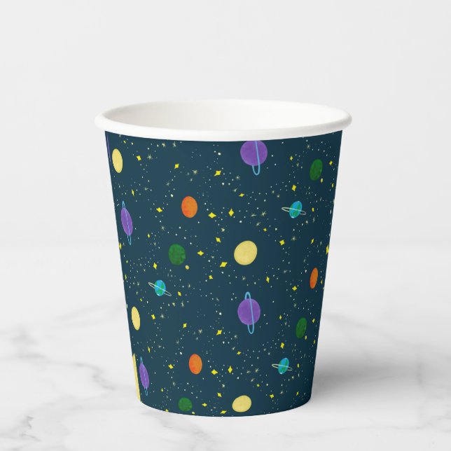 Outer Space Planets & Stars in Unknown Galaxy Paper Cups (Front)