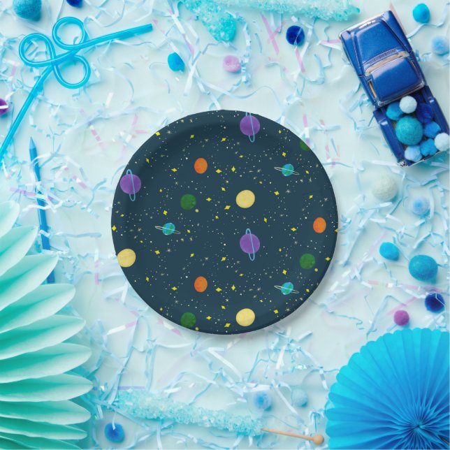 Outer Space Planets & Stars in Unknown Galaxy  Paper Plate (Party)