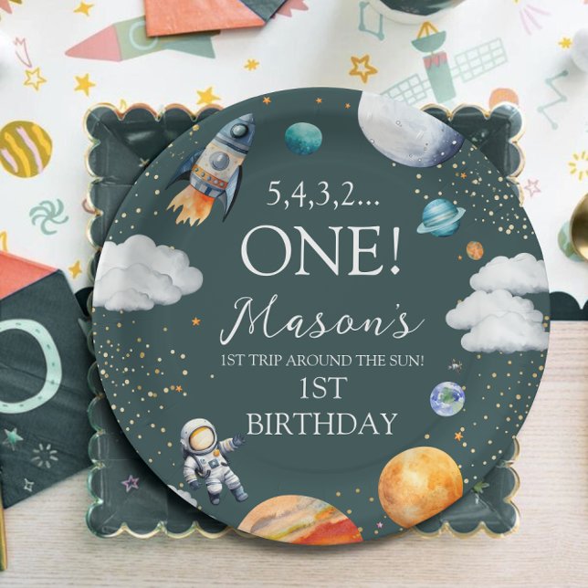 Outer Space Rocket 1st Birthday Paper Plate (Creator Uploaded)