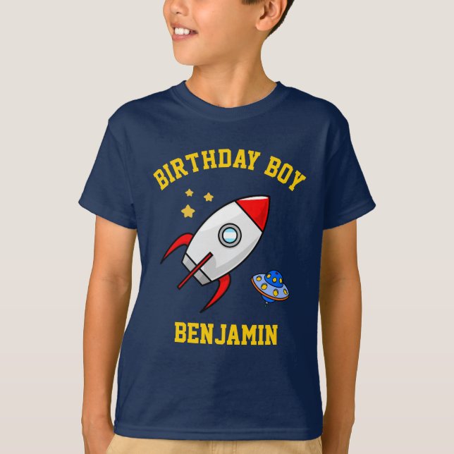 Outer Space Rocket Birthday Party Boys T-Shirt (Front)