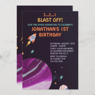Outer Space Rocket Birthday Party Invitation