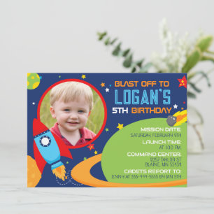 Outer Space Rocket Birthday Party Photo Picture Invitation