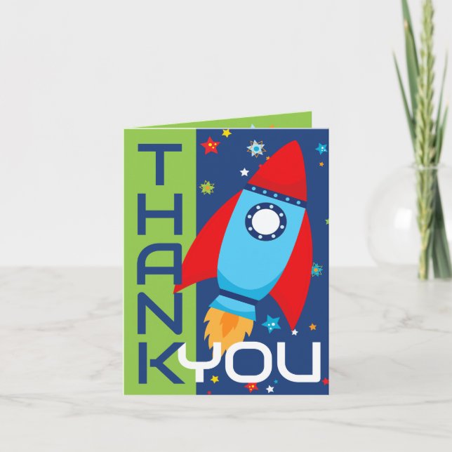Outer Space Rocket Folding Thank You Cards (Front)