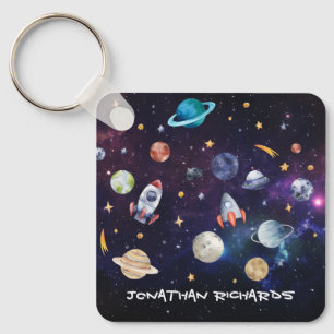 Outer Space Rocket Galaxy Personalized Keychain