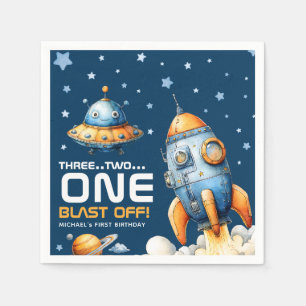 Outer Space Rocket Launch Blast Off 1st Birthday Napkin