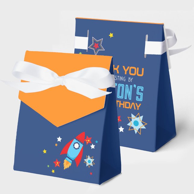 Outer Space Rocket Navy & Orange Gift Favour Boxes (Outer Space Rocket Navy & Orange Gift Favor Boxes)