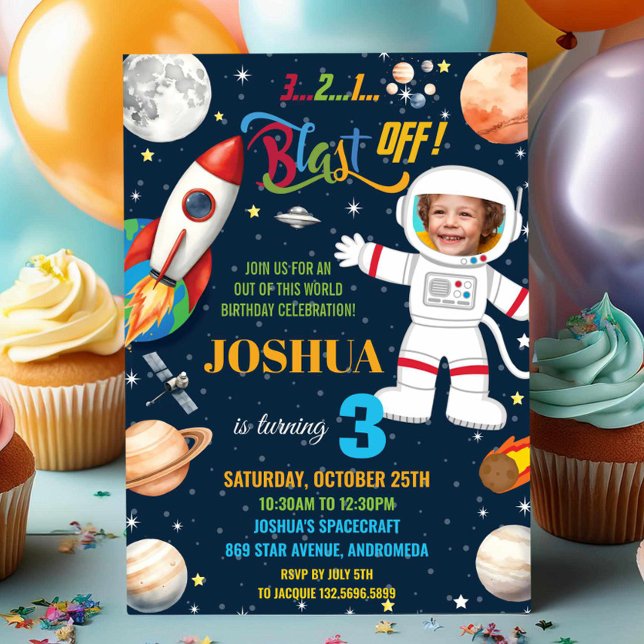 Outer Space Rocket Planet Astronaut Birthday Photo Invitation (Creator Uploaded)