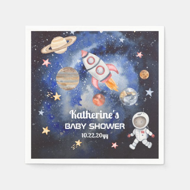 Outer Space Rocket Planets Boy Baby Shower  Napkin (Front)