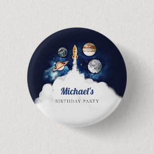 Outer Space Rocket Planets Galaxy 1 Inch Round Button