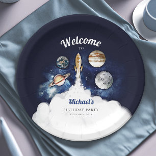 Outer Space Rocket Planets Galaxy Paper Plate