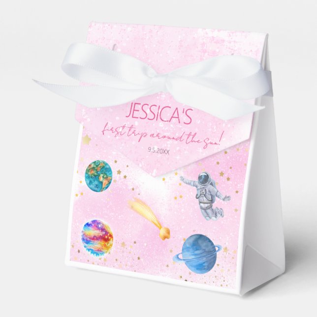 Outer Space Rocket Planets girl Birthday Favor Box (Front Side)