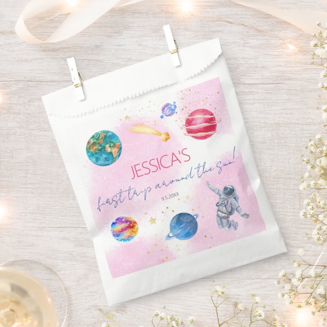Outer Space Rocket Planets girl Birthday Favour Bag (Clipped)