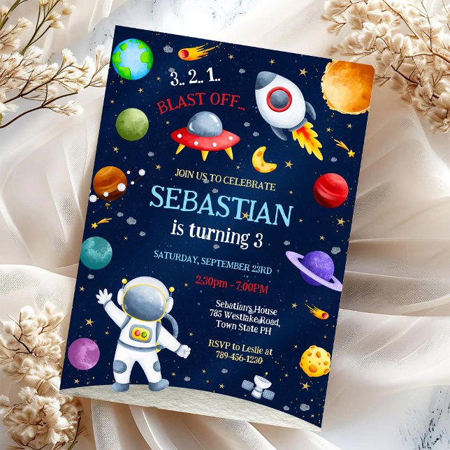 Outer Space Rocket Ship Astronaut Galaxy Birthday  Invitation (Creator Uploaded)