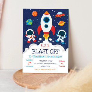 Outer Space Rocket Ship Astronaut Galaxy Birthday Invitation