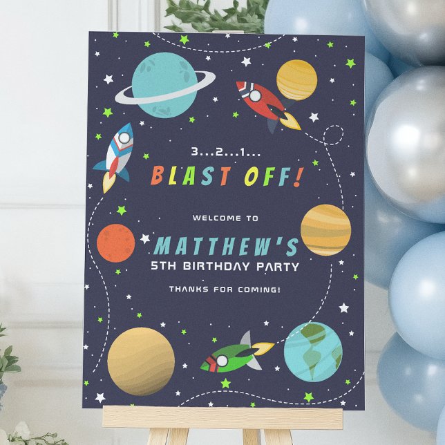 Outer Space Rocket Ship Birthday Party Poster (Creator Uploaded)