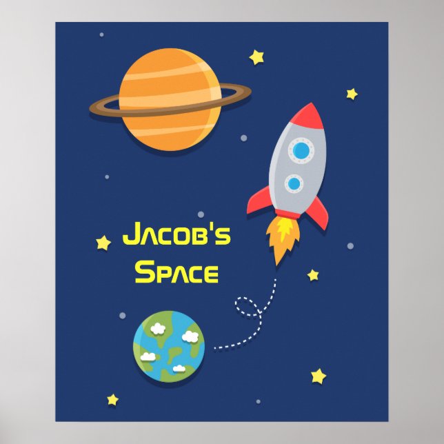 Outer Space, Rocket Ship, For Kids Room Poster (Front)