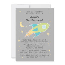 Outer Space Rocket Ship Galaxy Grey Invitations