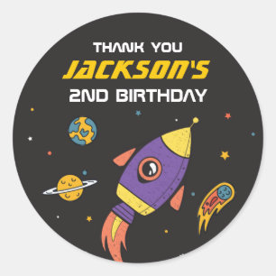 Outer Space Rocket Ship Kids Birthday Party Classic Round Sticker