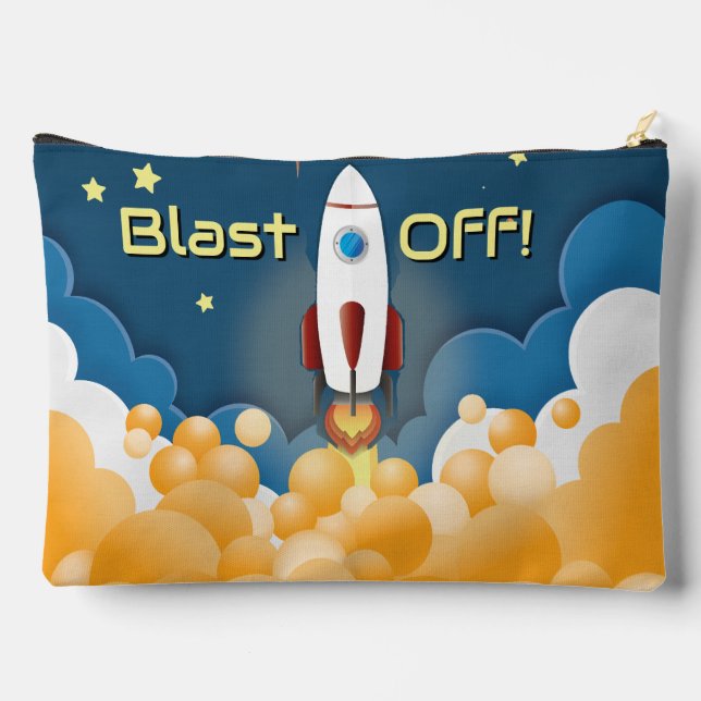Outer Space Rocket Ship Personalized Name Accessory Pouch (Back)