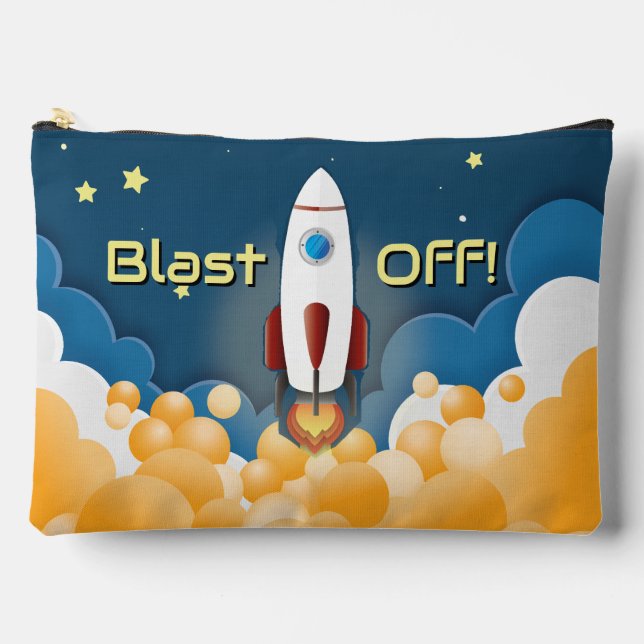 Outer Space Rocket Ship Personalized Name Accessory Pouch (Front)