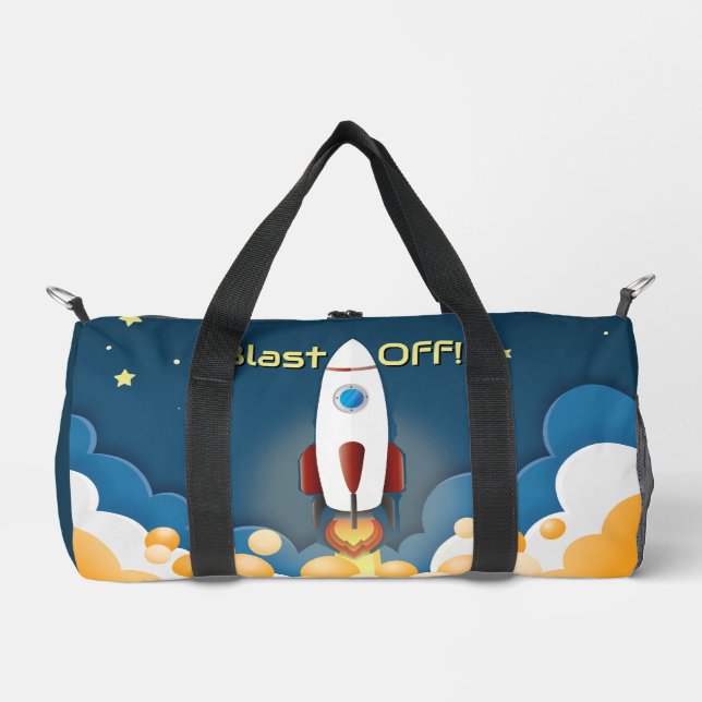 Outer Space Rocket Ship Personalized Name Duffle Bag (Front)