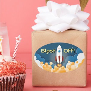 Outer Space Rocket Ship Personalized Name Oval Sticker