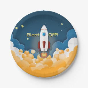 Outer Space Rocket Ship Personalized Name Paper Plate