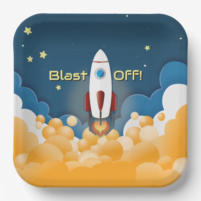 Outer Space Rocket Ship Personalized Name Paper Plate (Front)