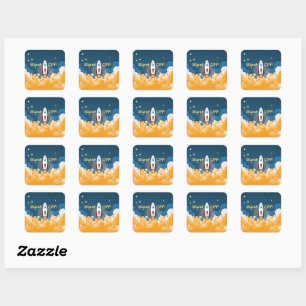 Outer Space Rocket Ship Personalized Name Square Sticker