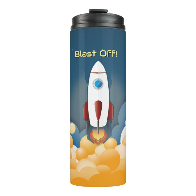 Outer Space Rocket Ship Personalized Name Thermal Tumbler (Front)