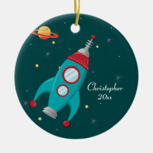 Outer space rocket ship photo personalize ornament