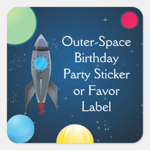 Outer Space Rocket Ship Square Sticker