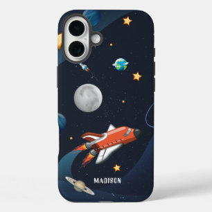 Outer Space Rocket Stars and Moon Custom iPhone 16 Plus Case