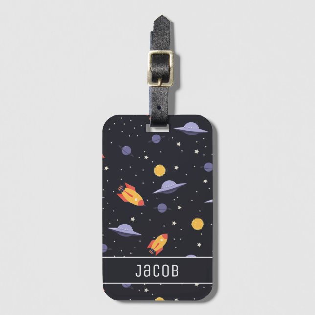 Outer Space Rockets and Spaceships Luggage Tag (Front Vertical)