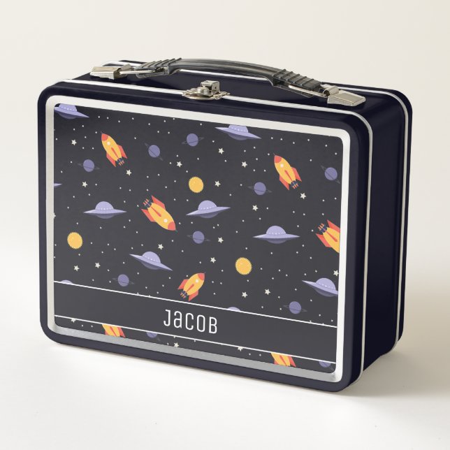 Outer Space Rockets and Spaceships Metal Lunch Box (Front)