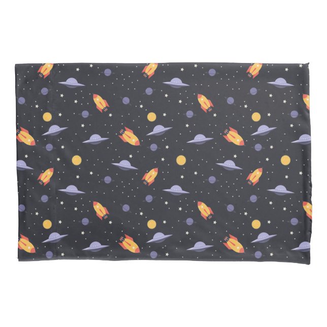 Outer Space Rockets and Spaceships Pillowcase (Front)