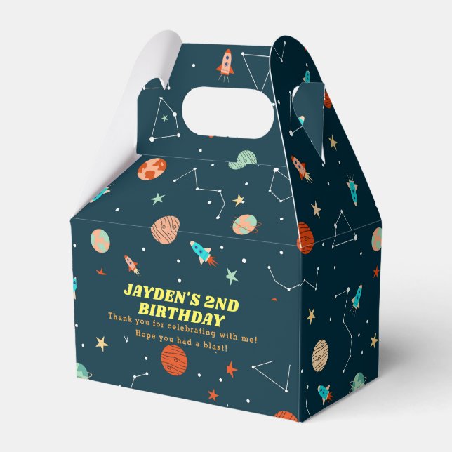 Outer Space Rockets Planets Birthday Thank You Favor Box (Front Side)