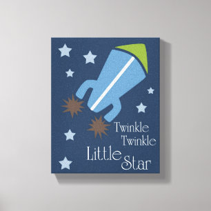 Outer Space Rockets Twinkle Twinkle Navy Blue Canvas Print